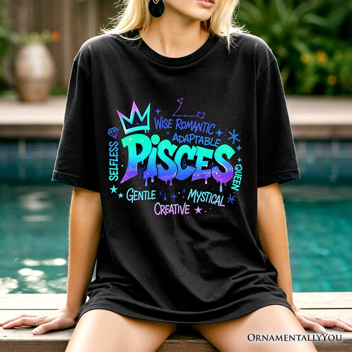Pisces Graffiti Zodiac T-Shirt, Street Style Astrology Horoscope Tee T-Shirts OrnamentallyYou