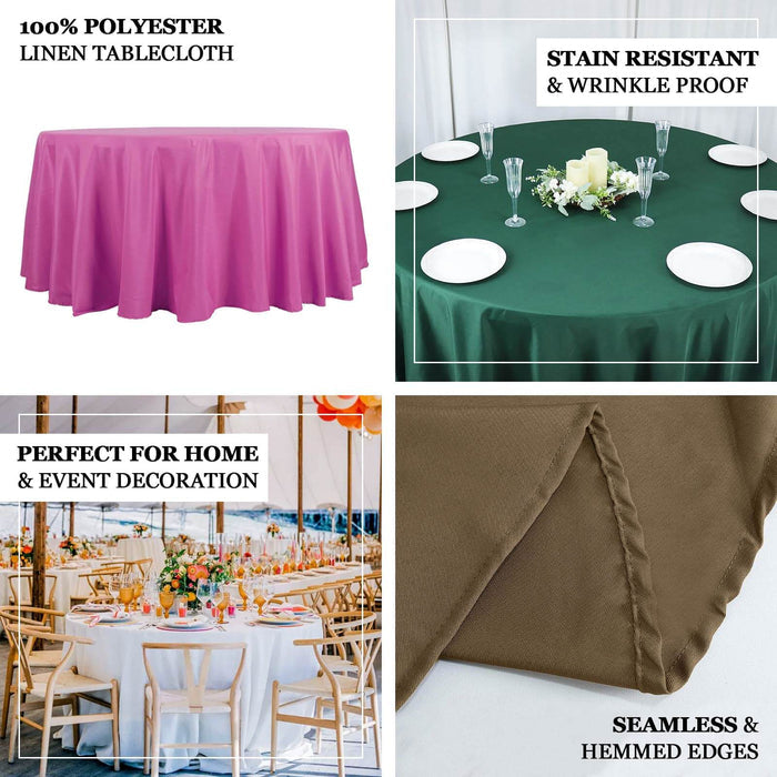 Pink polyester tablecloth for home and event decoration, stain resistant and wrinkle proof.