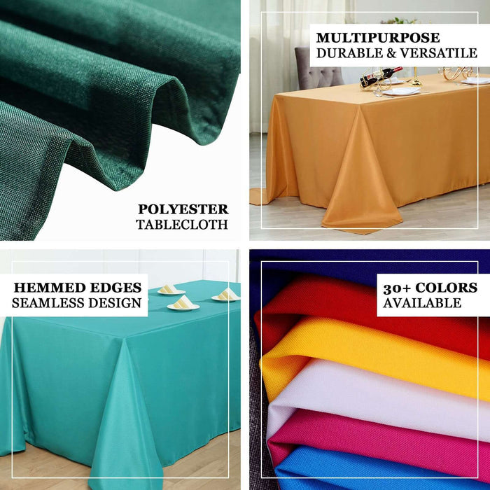 Polyester tablecloth in various colors and styles for versatile use.