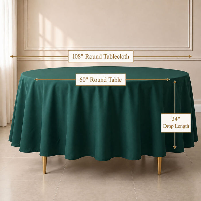 108" Hunter Emerald Green Round Tablecloth on a 60" round table.
