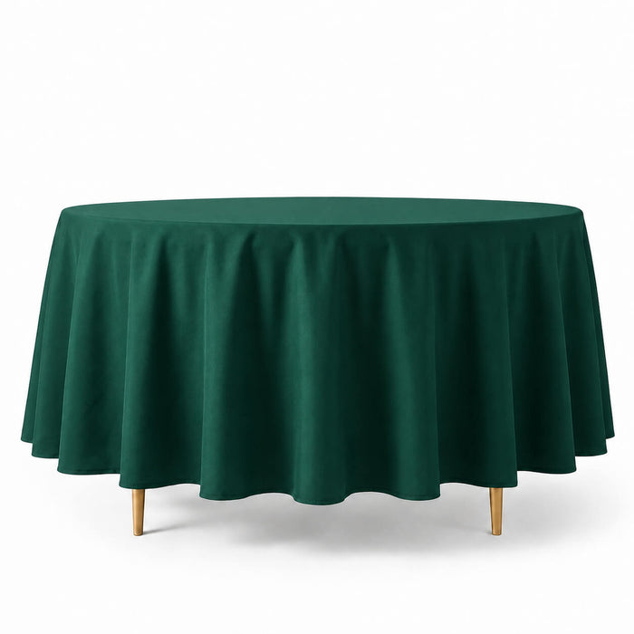 Hunter Emerald Green round tablecloth on a table.