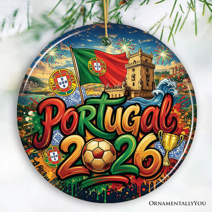 Portugal 2026 Soccer Cup Global Championship Ornament, Fans Football Gift and Tree Decor Ceramic Ornament OrnamentallyYou Circle