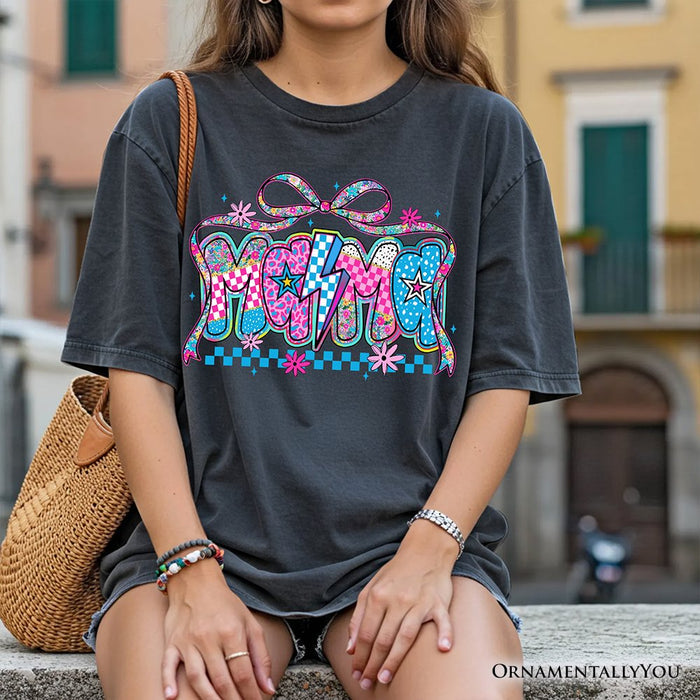Preppy Mama Checkered Retro T-Shirt, Lightning Bolt Mom Tee T-Shirts OrnamentallyYou