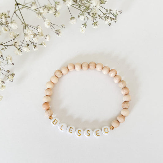 Press Pause "Blessed" Bracelet in Natural Wood
