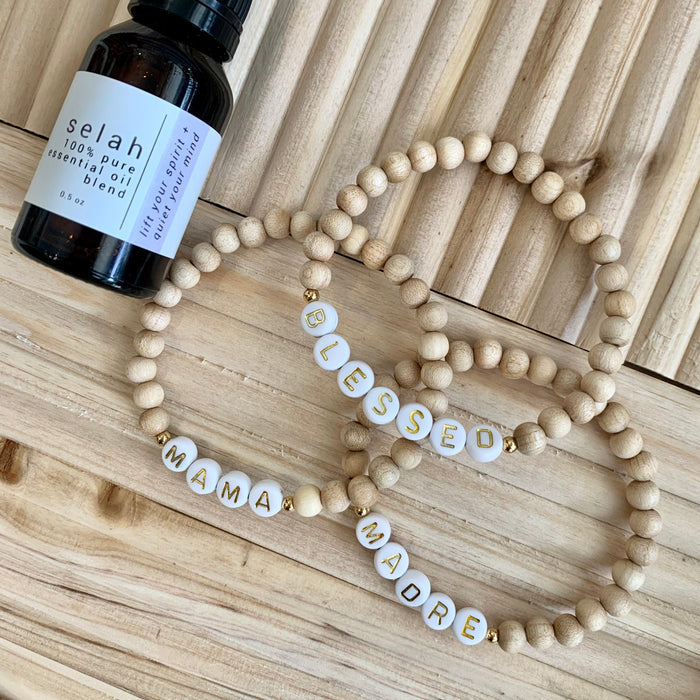 Press Pause "Mama" Natural Wood Aromatherapy Bracelet