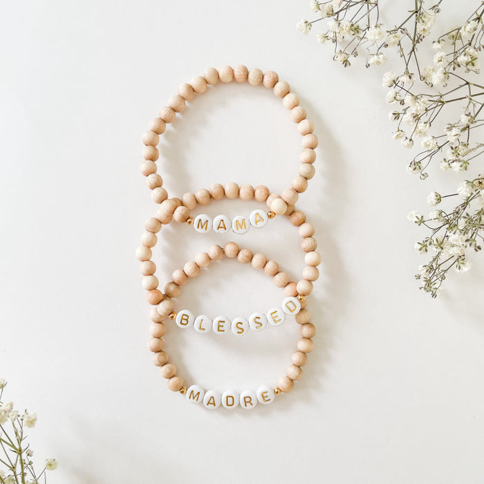 Press Pause "Mama" Natural Wood Aromatherapy Bracelet