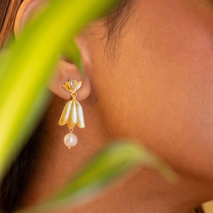 Qurbat Ethereal Lotus pearl Drop Earring
