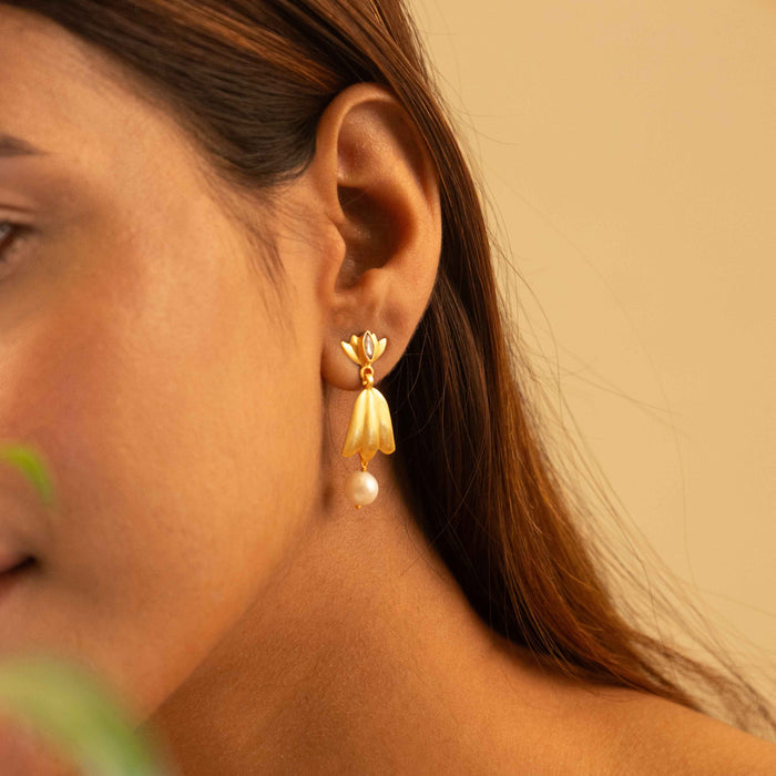 Qurbat Ethereal Lotus pearl Drop Earring
