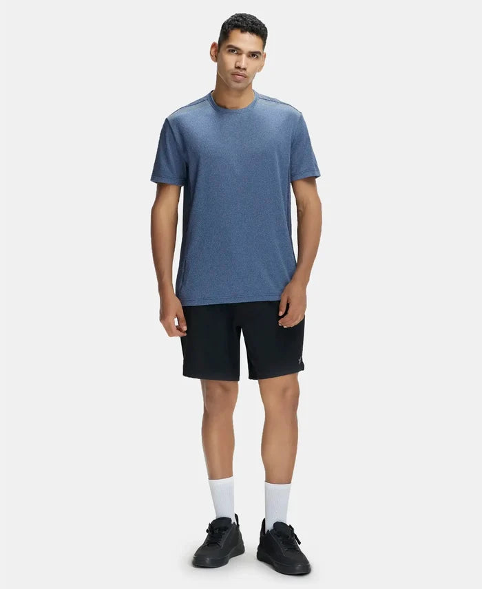Recycled Microfiber Elastane Stretch Half Sleeve Round Neck T-Shirt with Breathable Mesh - Navy-4