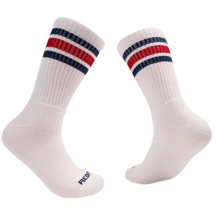 Redback Men's Everyday - Bamboo Crew Sock Socks Redback White Blue Red Stripe L