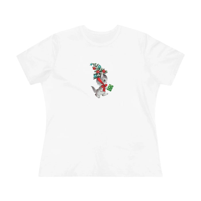 Retro Kittie with Tinsel Christmas Tree Hat - Women's Tee - Whippie's