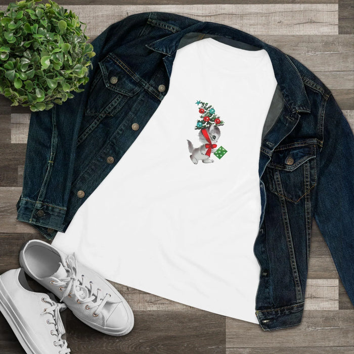 Retro Kittie with Tinsel Christmas Tree Hat - Women's Tee - Whippie's
