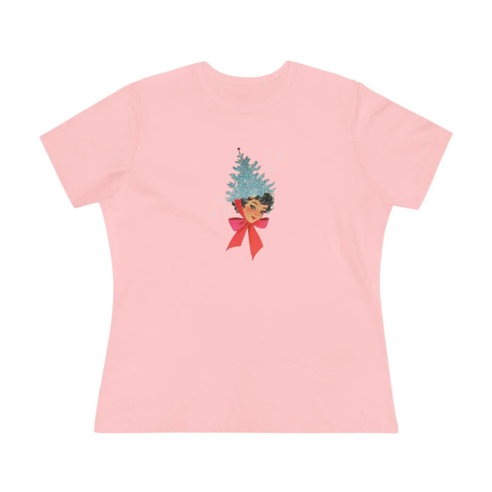 Retro Lady with Tinsel Christmas Tree Hat - Women's Tee - Whippie's