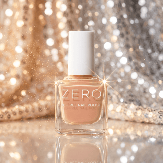 Bottle of ZERO nail polish with a sparkling background