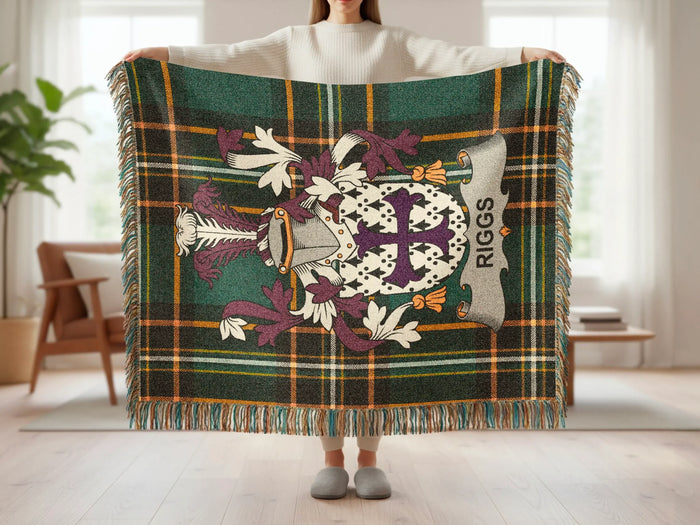 Riggs family crest tartan woven blanket shown at full scale.
