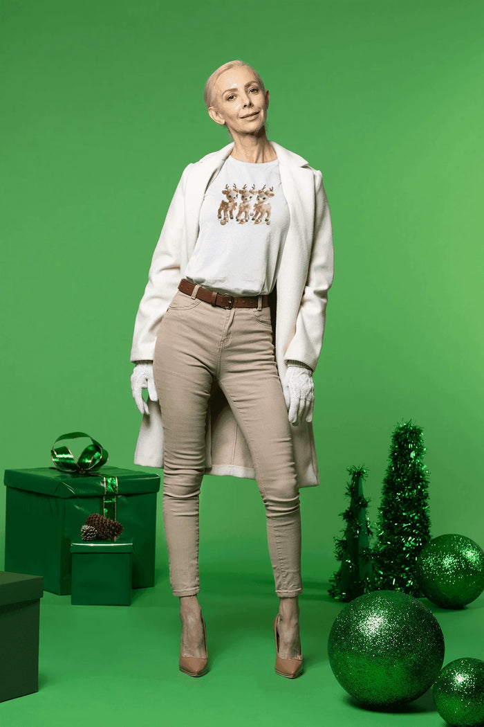 Rose Gold Reindeer Trio Christmas Decor - Women's Softstyle Tee - Whippie's