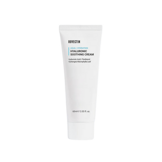 ROVECTIN Aqua Hyaluronic Soothing Cream is a deeply hydrating cream designed to soothe and replenish dry and sensitive skin. Enriched with multiple forms of Hyaluronic Acid and Ceramide NP, it helps to lock in moisture, restore the skin barrier, and enhance elasticity. Infused with nourishing plant extracts like Chlorella Vulgaris and Hydrangea Macrophylla Leaf Extract, this lightweight cream provides calming benefits while delivering lasting hydration. Perfect for sensitive and dehydrated skin,