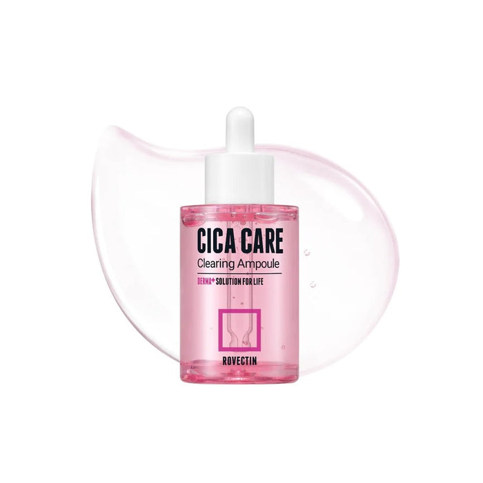 ROVECTIN Skin Essentials Cica Care Clearing Ampoule is a soothing and clarifying serum designed to calm irritated skin and reduce redness. Formulated with a high concentration of Centella Asiatica Extract (73%) and calming Calamine, it helps to heal and soothe sensitive or acne-prone skin. Enriched with Niacinamide and Panthenol, this ampoule also brightens the complexion while providing deep hydration. With added botanical extracts and Beta-Glucan, it strengthens the skin barrier and promotes a