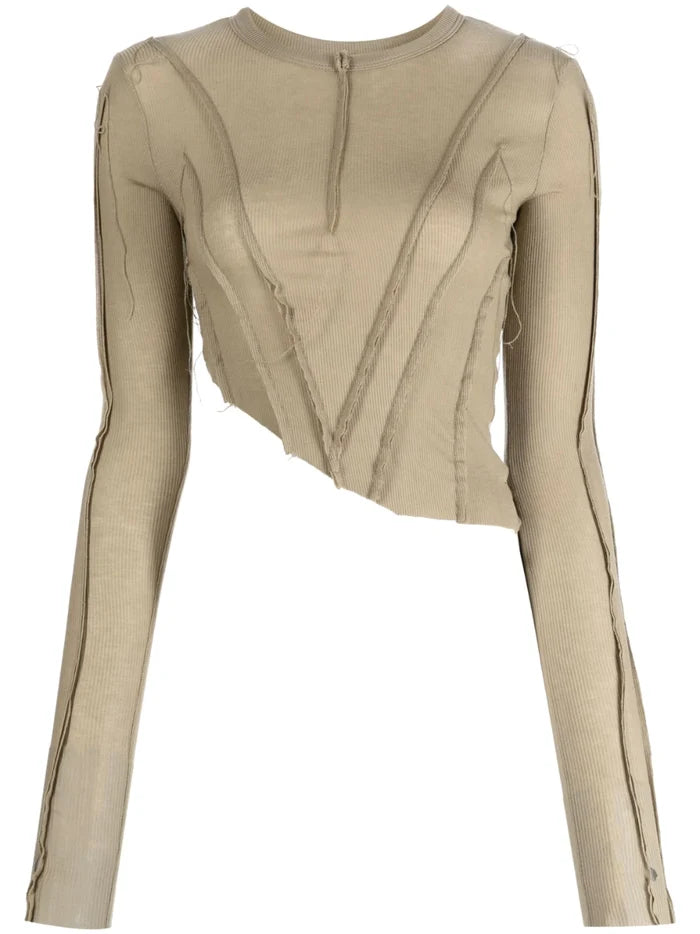 SAMI MIRO VINTAGE Asymmetric Long Sleeve T-Shirt Taupe - MAISONDEFASHION.COM