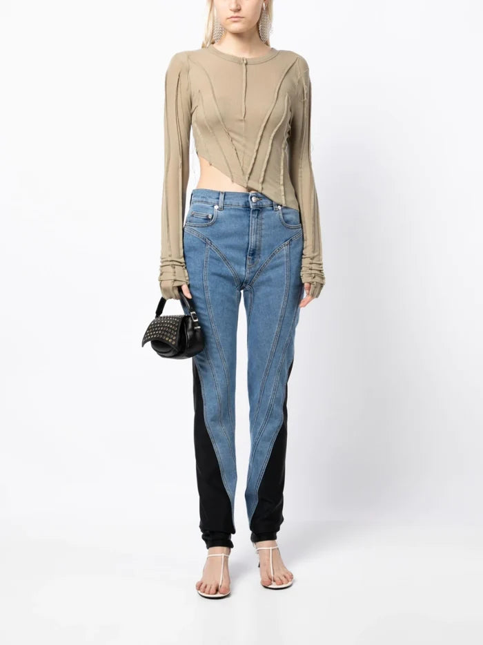 SAMI MIRO VINTAGE Asymmetric Long Sleeve T-Shirt Taupe - MAISONDEFASHION.COM