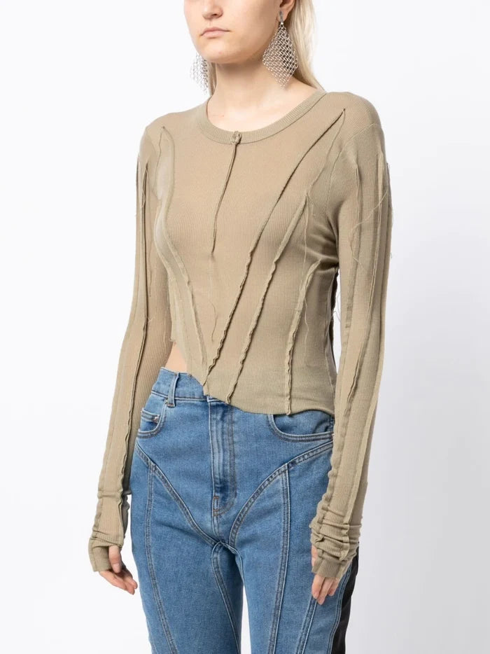 SAMI MIRO VINTAGE Asymmetric Long Sleeve T-Shirt Taupe - MAISONDEFASHION.COM