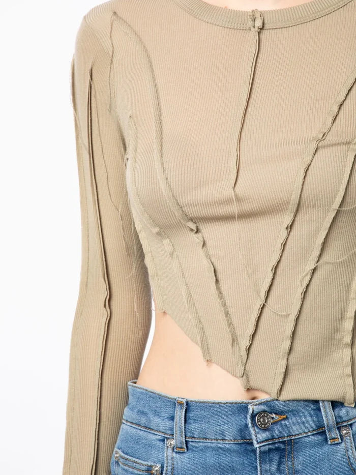 SAMI MIRO VINTAGE Asymmetric Long Sleeve T-Shirt Taupe - MAISONDEFASHION.COM