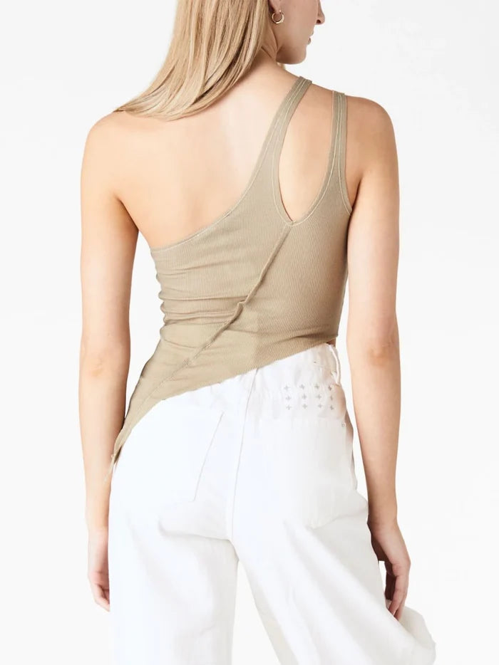 SAMI MIRO VINTAGE Women's Asymmetric One Shoulder Tank Top Taupe - MAISONDEFASHION.COM
