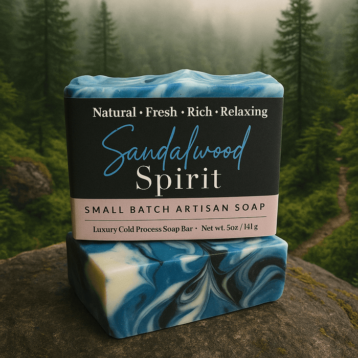 Sandalwood Spirit Bar Soap - Soap Boutique handcrafted soap bar with natural woodsy scent on a natural backdrop.
