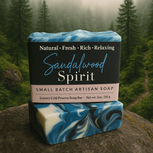 Sandalwood Spirit Bar Soap - Soap Boutique handcrafted soap bar with natural woodsy scent on a natural backdrop.