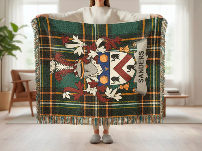 Sanders family crest tartan woven blanket shown at full scale.