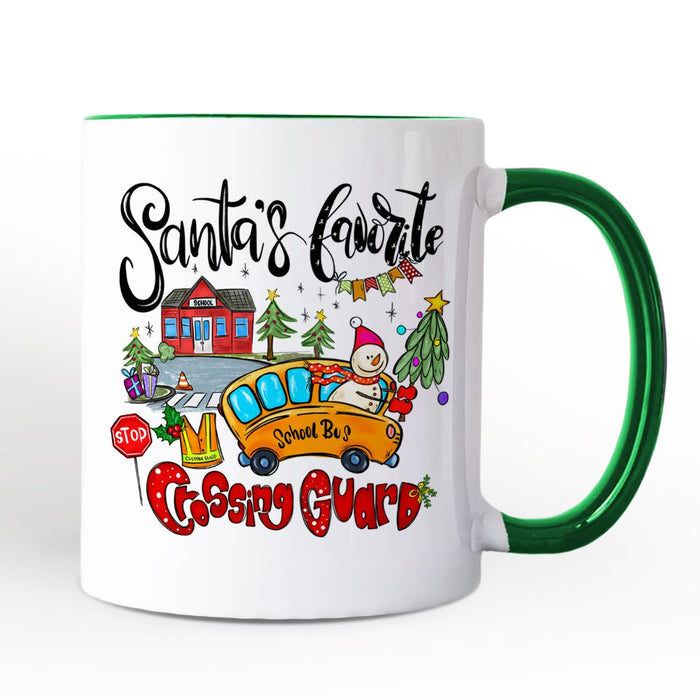 Santa's Favorite Crossing Guard Personalized Mug, School Patrol Appreciation Gift with Custom Name Personalized Ceramic Mug OrnamentallyYou Green Handle Non-Custom