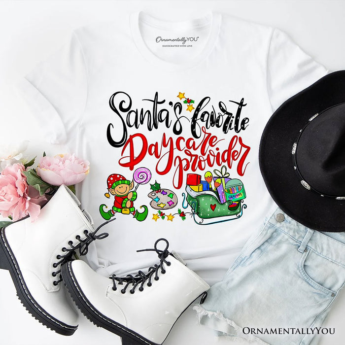 Santa's Favorite Daycare Provider T-Shirt, Merry Christmas Children Tee T-Shirts OrnamentallyYou White XS