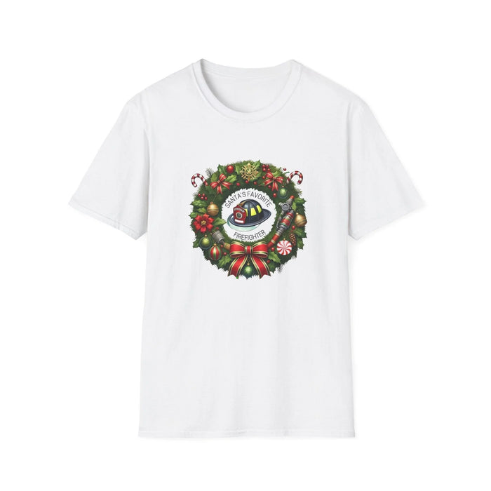 Santa's Favorite Firefighter - Wreath - Unisex Tee 🔥🎅 - Whippie's
