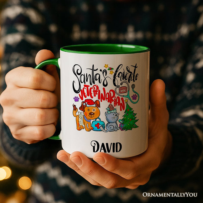 Santa's Favorite Veterinarian Personalized Mug, Veterinary Appreciation Gift with Custom Name Personalized Ceramic Mug OrnamentallyYou