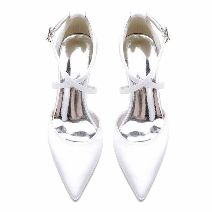 Satin Cross Strap Chunky Heel Classics Wedding Shoes
