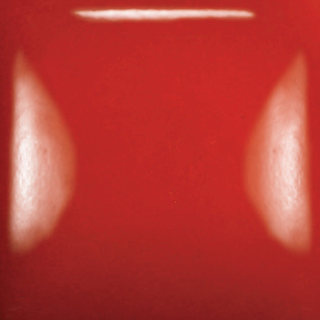 Mayco SC073 Candy Apple Red Stroke & Coat glaze tile, glossy deep red with light reflections on both sides