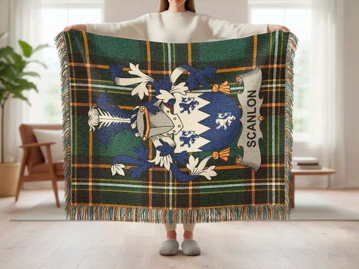 Scanlon family crest tartan woven blanket shown at full scale.