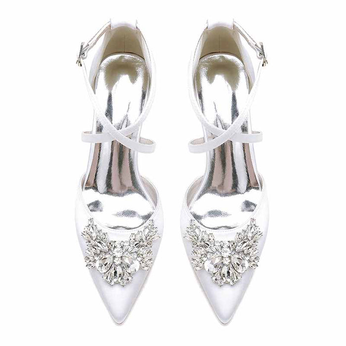 women's bridal shoes with rhinestones featuring elegant pointed toe and ankle strap design