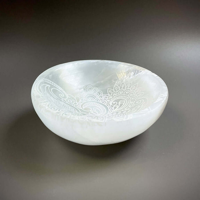 Selenite Offering Bowl - "Henna Prayer" 8cms