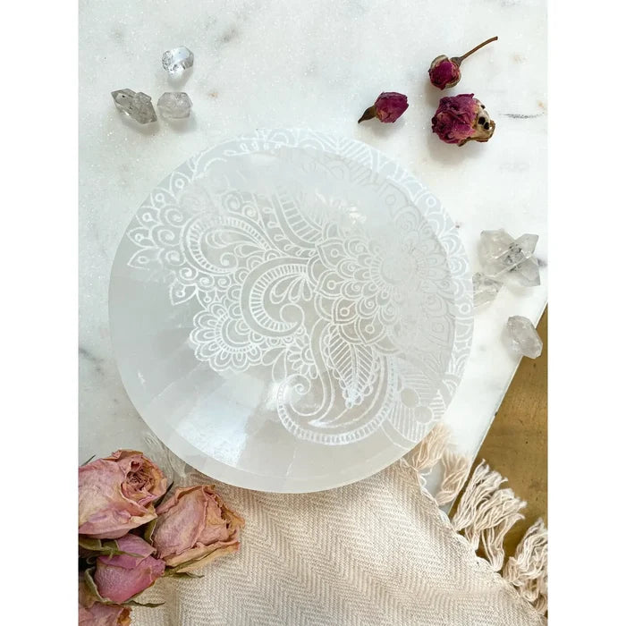 Selenite Offering Bowl - "Henna Prayer" 8cms