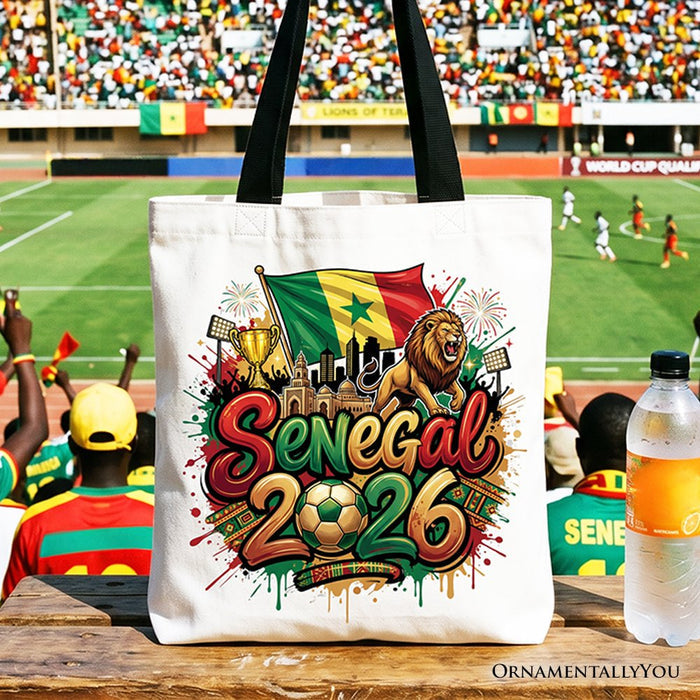 Senegal 2026 Soccer Cup Global Championship Tote Bag, Fans Football Gift Shopper Tote Bag OrnamentallyYou Black Handle