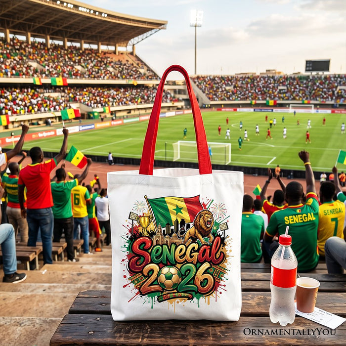 Senegal 2026 Soccer Cup Global Championship Tote Bag, Fans Football Gift Shopper Tote Bag OrnamentallyYou Red Handle