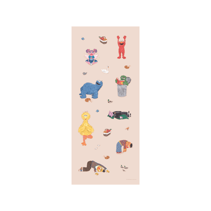 Sesame Street Print Kids Yoga Mat featuring beloved characters in playful poses on a soft surface.
