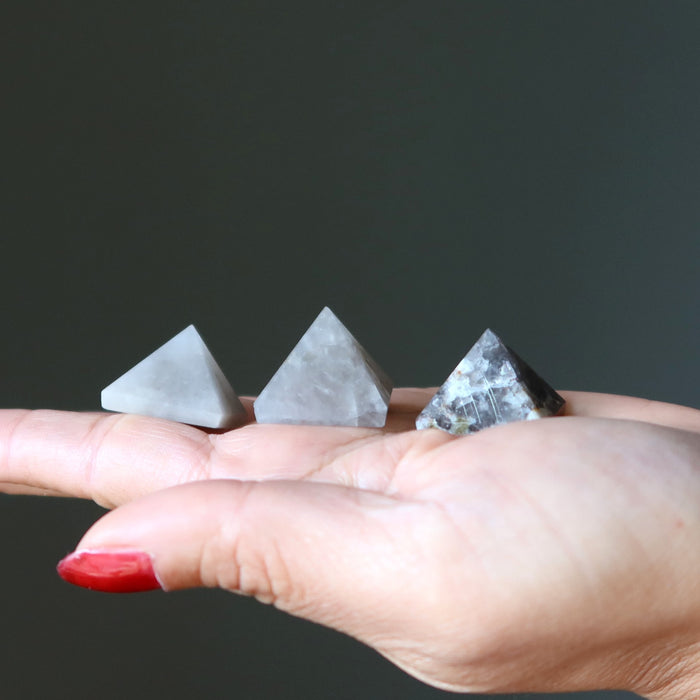 3 smoky quartz pyramids