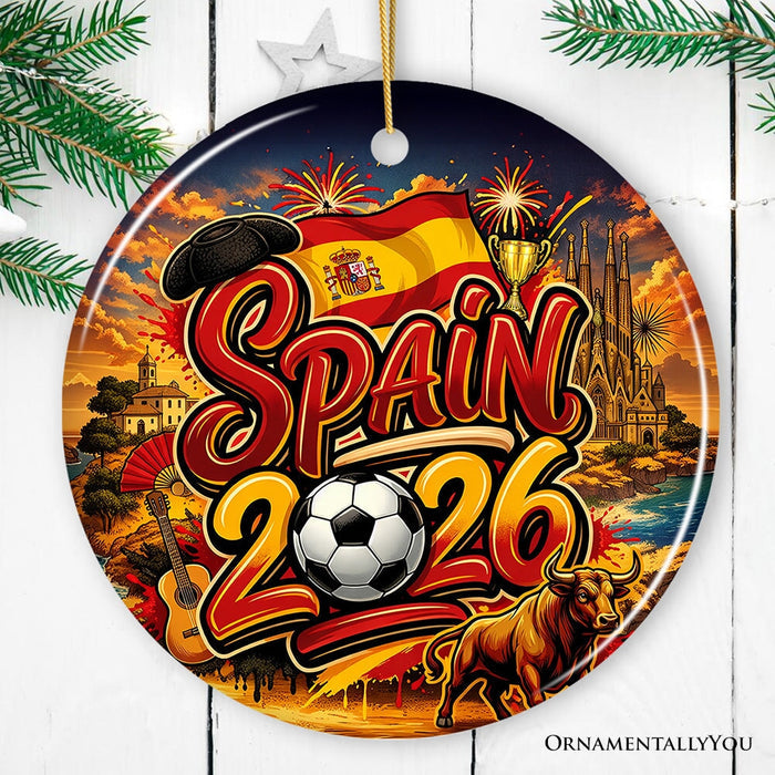 Spain 2026 Soccer Cup Global Championship Ornament, Fans Football Gift and Tree Decor Ceramic Ornament OrnamentallyYou Circle