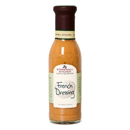 A bottle of STONEWALL KITCHEN - FRENCH DRESSING features a maroon cap and a cream-colored label with the product name and volume, delivering the classic, zesty tang of traditional French dressing to your table.