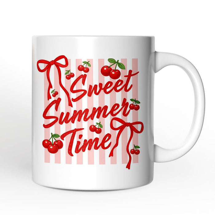 Striped Cherry Sweet Summer Time Mug, Coquette Vacation Gift Personalized Ceramic Mug OrnamentallyYou