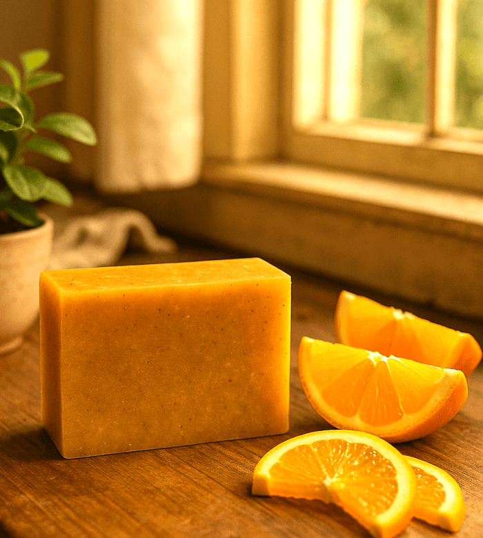 Sun Kissed Orange Soap Bar - Soap Boutique with orange slices, showcasing a bright and cheerful aesthetic.