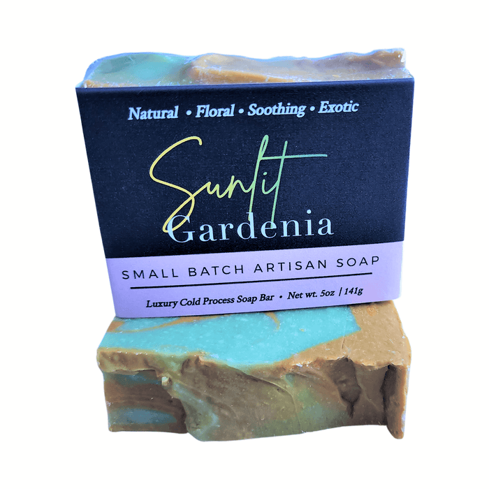 Sunlit Gardenia Soap Bar - Soap Boutique, artisan soap with creamy golden amber and green swirls, 5 oz.