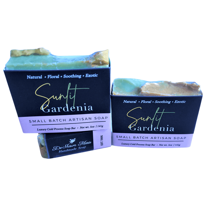 Sunlit Gardenia Soap Bar - Soap Boutique, artisan soap with green and gold hues, 5 oz handcrafted luxury.